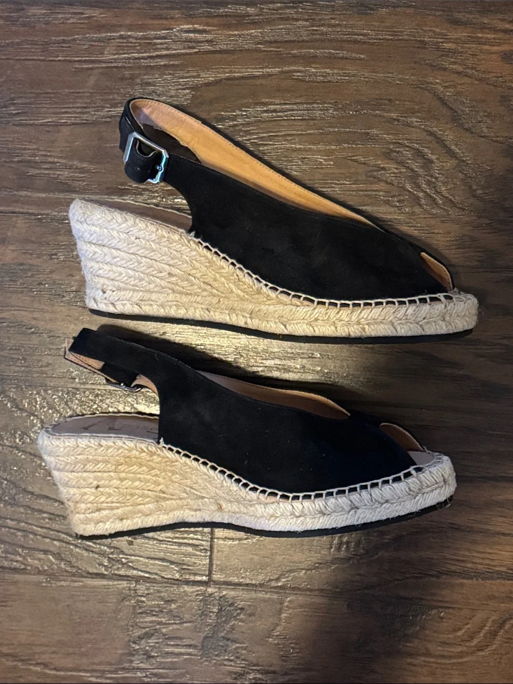 Paseart Black Suede Slingback Espadrille Sandals